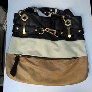 B. Makowsky Black, Cream, and Tan Shoulder Bag